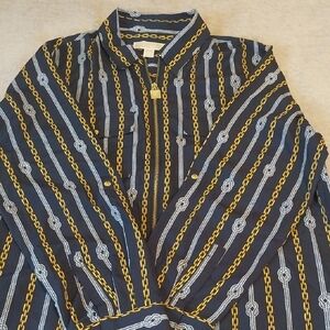Michael Kors Navy and Gold Chain Print Top